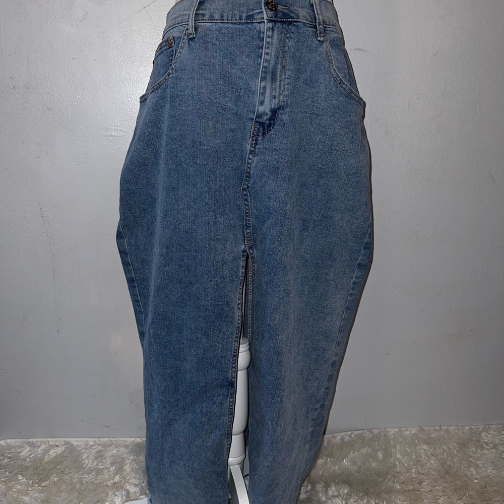 Blue Frayed Denim Skirt